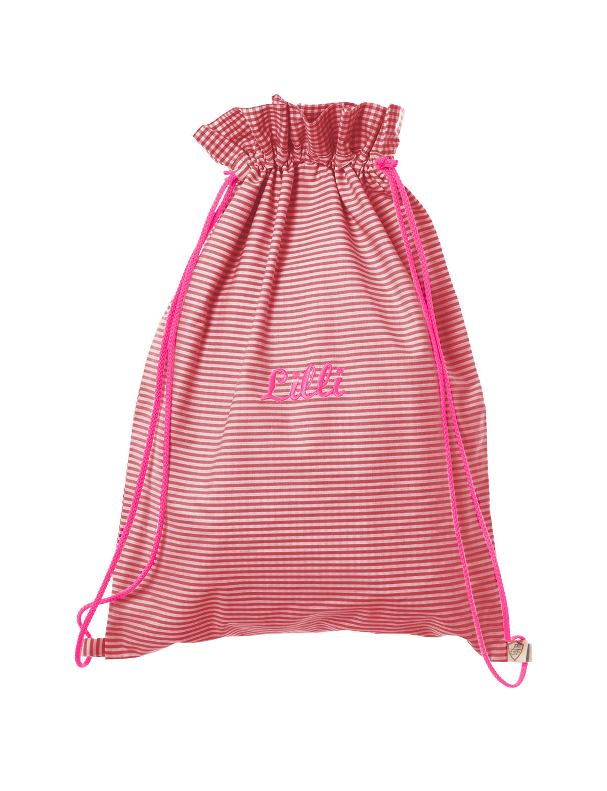 Turnbeutel personalisiert VICHY STRIPES rot - ⚡NEON pink