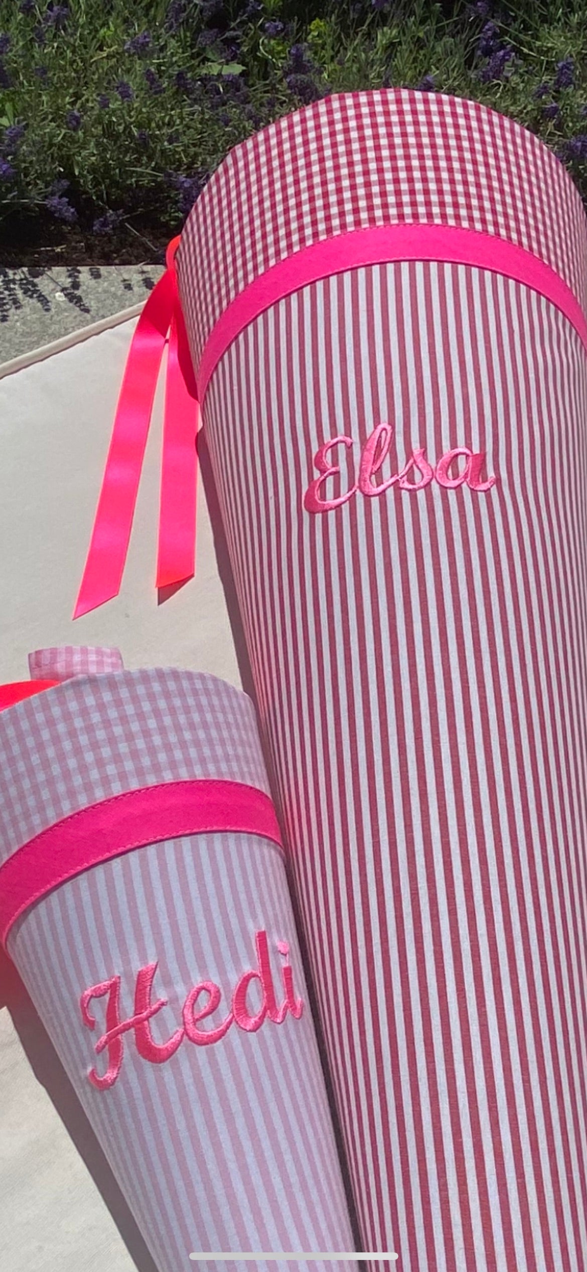 Schultüte VICHY STRIPES rot - ⚡NEON pink, personalisiert