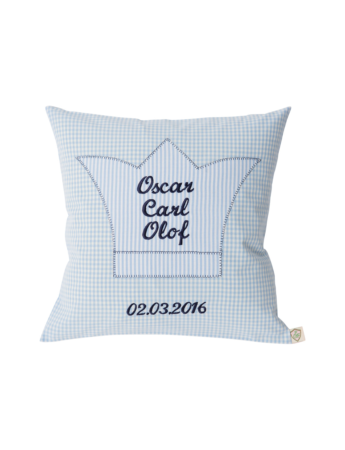 Kissen personalisiert VICHY hellblau - dunkelblau 👑Krone