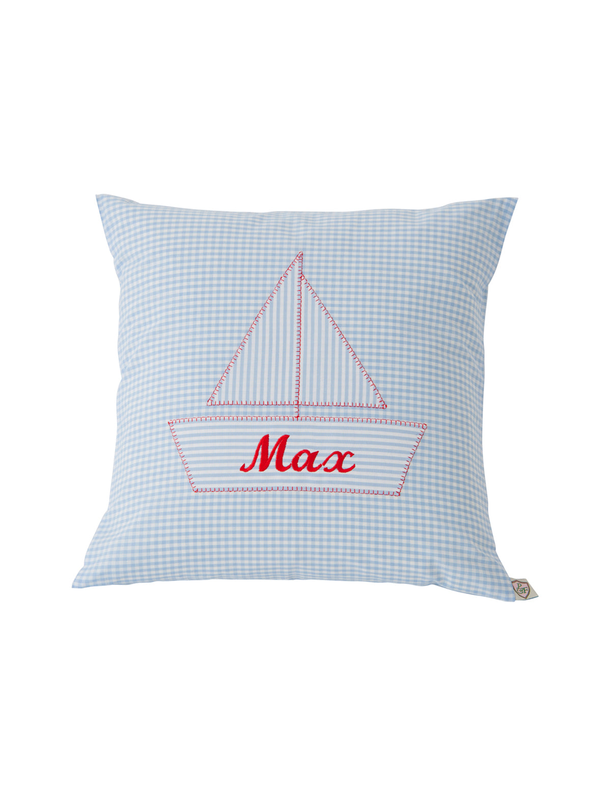 Kissen personalisiert VICHY hellblau - rot ⛵Segelboot