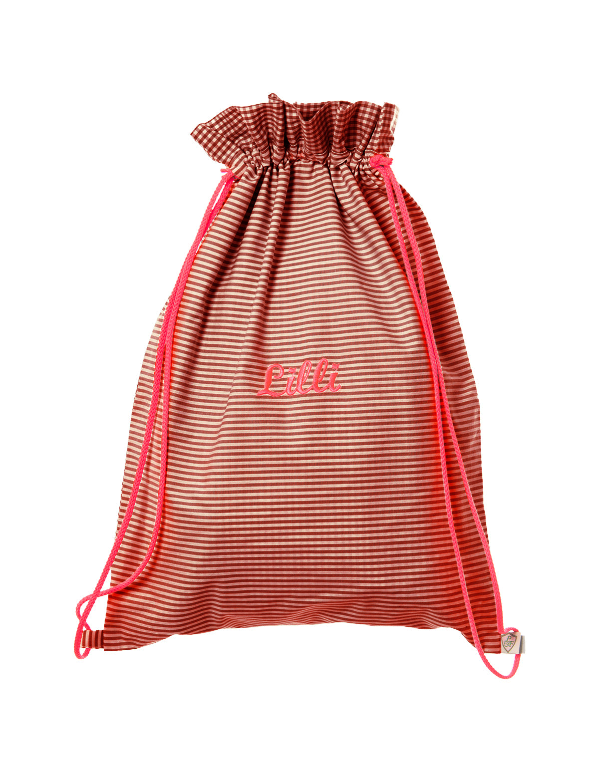 Turnbeutel personalisiert VICHY STRIPES rot - ⚡NEON pink