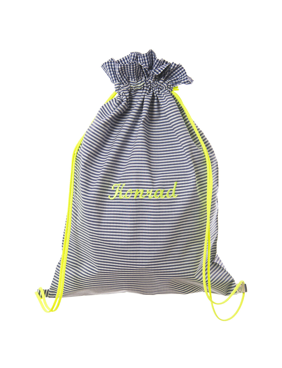 Turnbeutel personalisiert VICHY STRIPES dunkelblau - ⚡NEON gelb