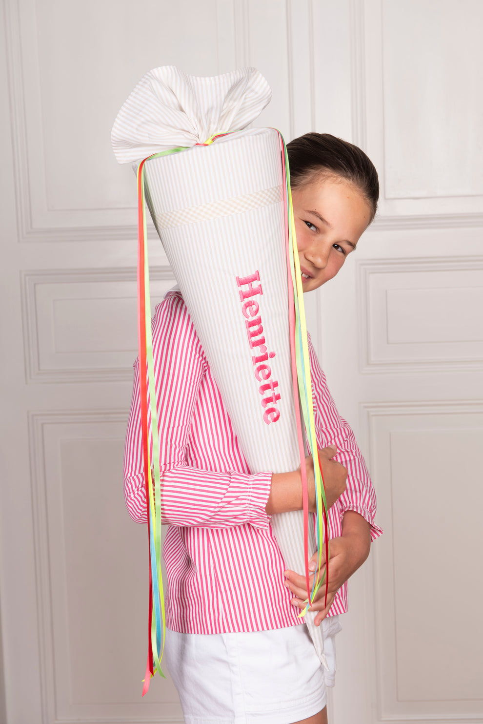Schultüte ⭐VICHY KARO kiwi - royalblau, personalisiert